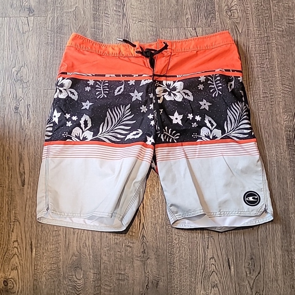 O'Neill size 33 Orange Black and White Boardshorts